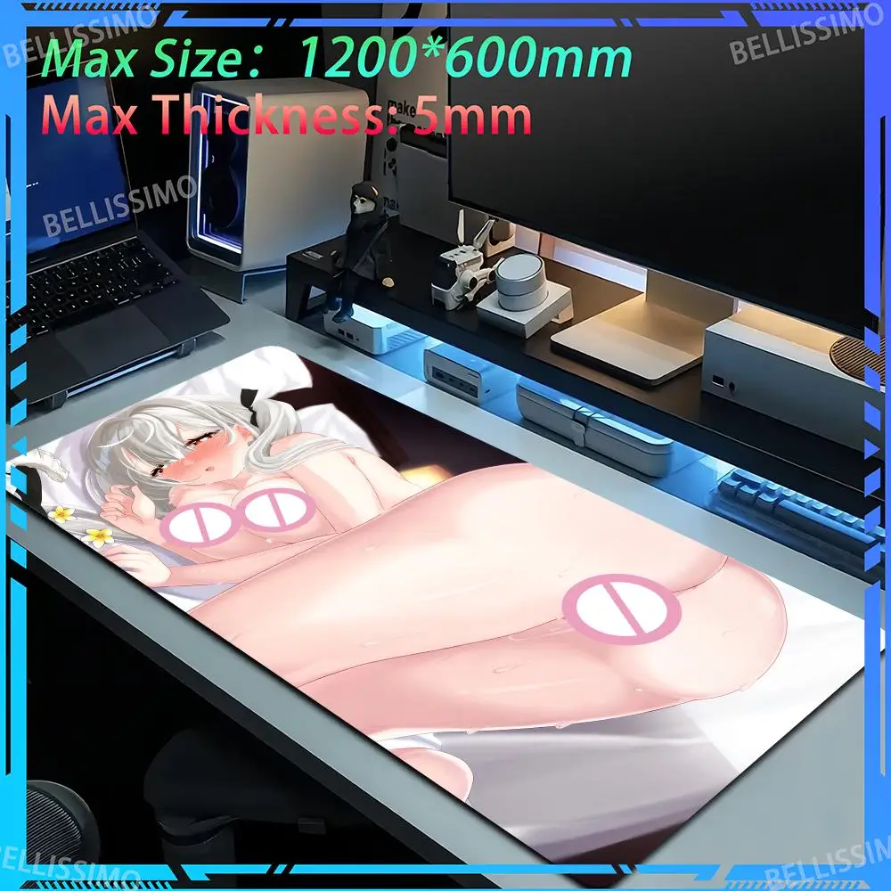 

Oversized sexy girl mousepad hip game pink girl big breast keyboard pad 1200X600X5 thickened desk pad lock edge rubber mouse pad