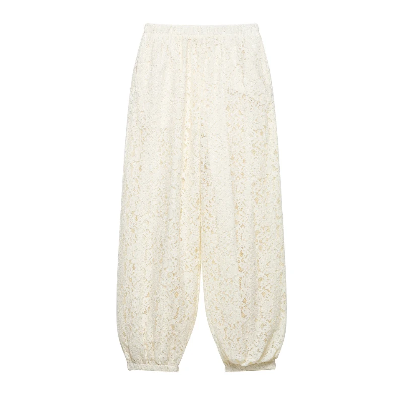 

2026 Spring Hot Selling Lace Pattern Elastic Waist Soft Glutinous Breathable Pants for Women