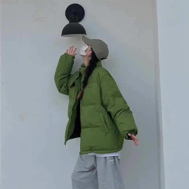 Avocado Green Cotton Clothes Women Autumn and Winter Solid Color Loose Thickened Fashion Bread Clothes Women winter coat women