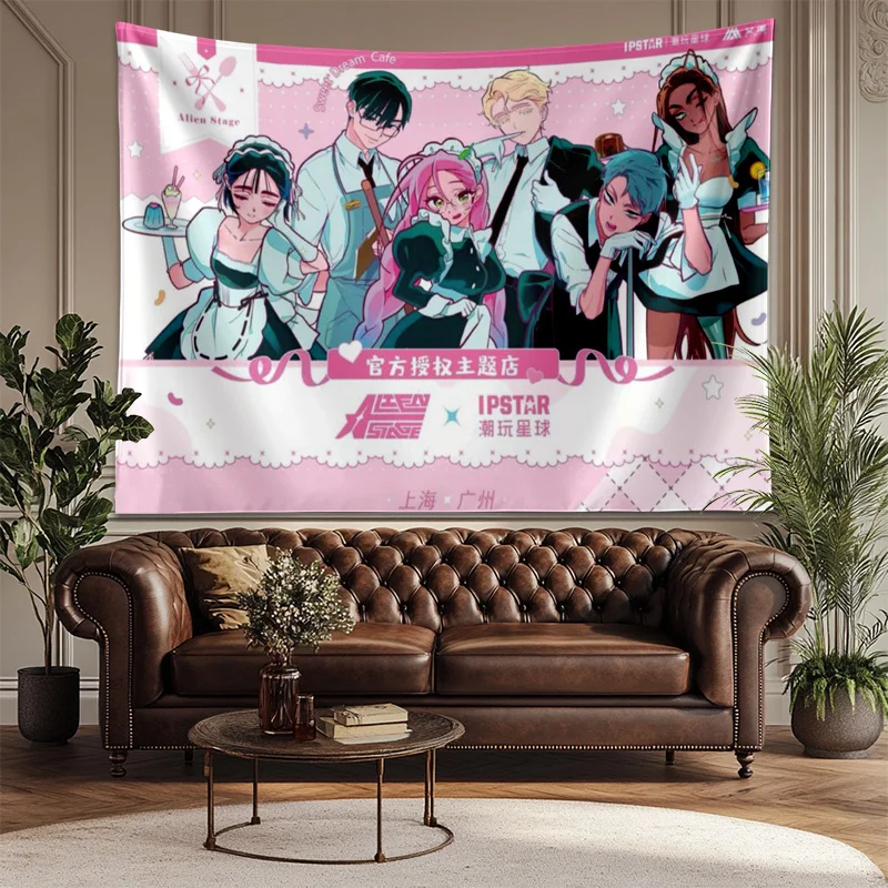 VIKAMA Alien Stage Maid Cafe Wandteppich, trendiges Spielzeug, Planet, dekorativer Hintergrundstoff, Anime, Heim- und Raumdekoration – Detail 5