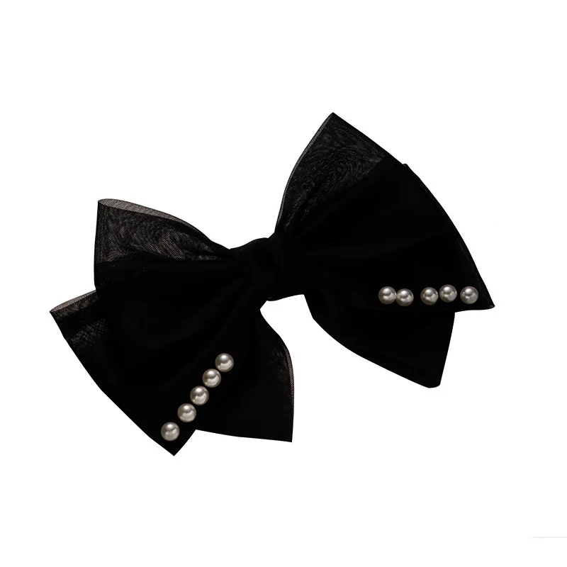 AISHG Simple Solid Color Pearl Bow Hair Clips for Women Korean Temperament Elegant Spring Clip Girl Hair Accessories