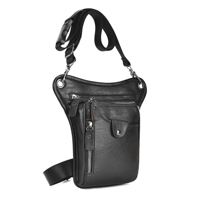 High Quality Men\'s  Leather Waist Big leg bag motorcycle Shoulder bag Crossbody Bag Pack for Hips Legs Bag for men