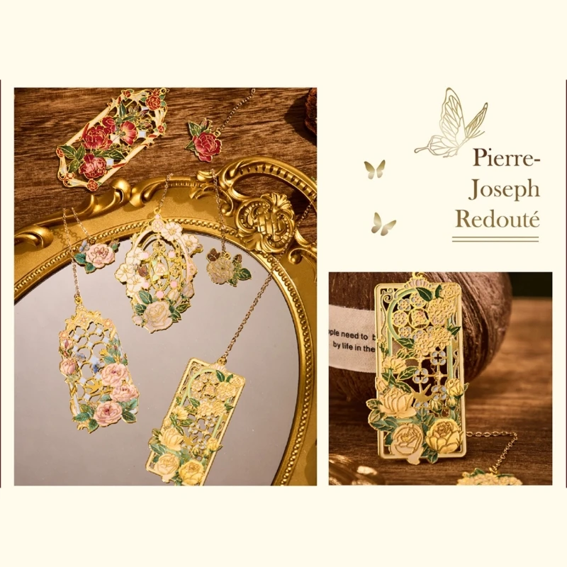 4Pcs Flower Pendant Bookmarks with Chain, for Book Lover Reader Teacher