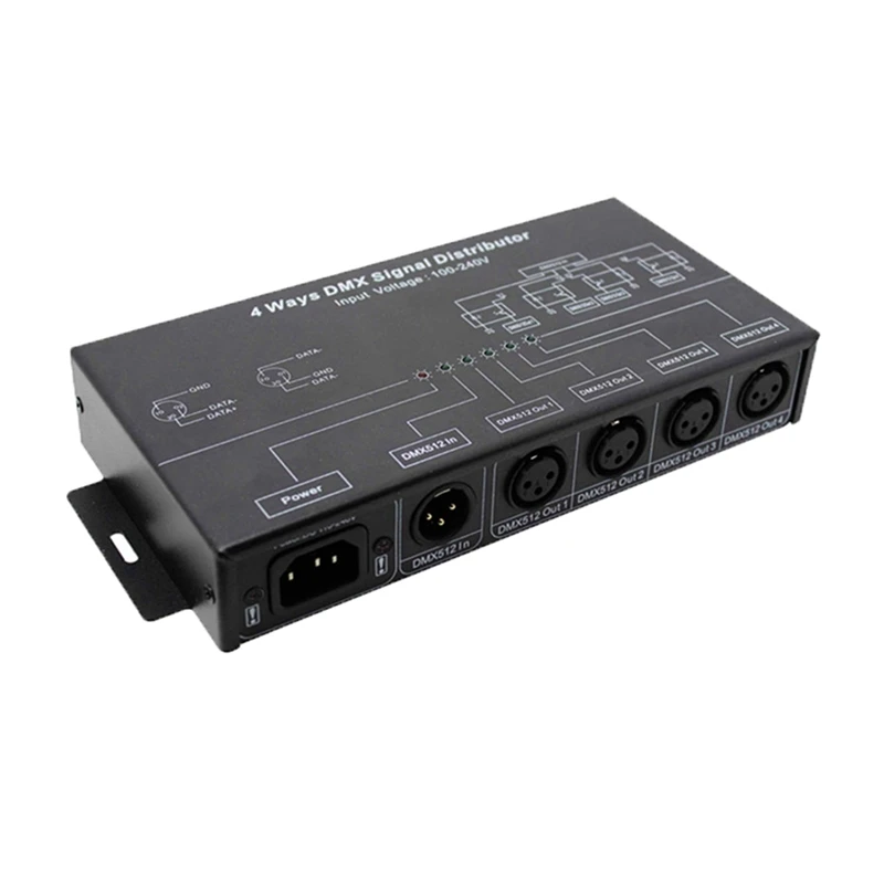 Ac100в-240в вход DMX512 от 1 до 4 концентратора, ретранслятор сигнала, разветвитель с 4 внешними выходами, усилитель мощности, вилка европейского стандарта