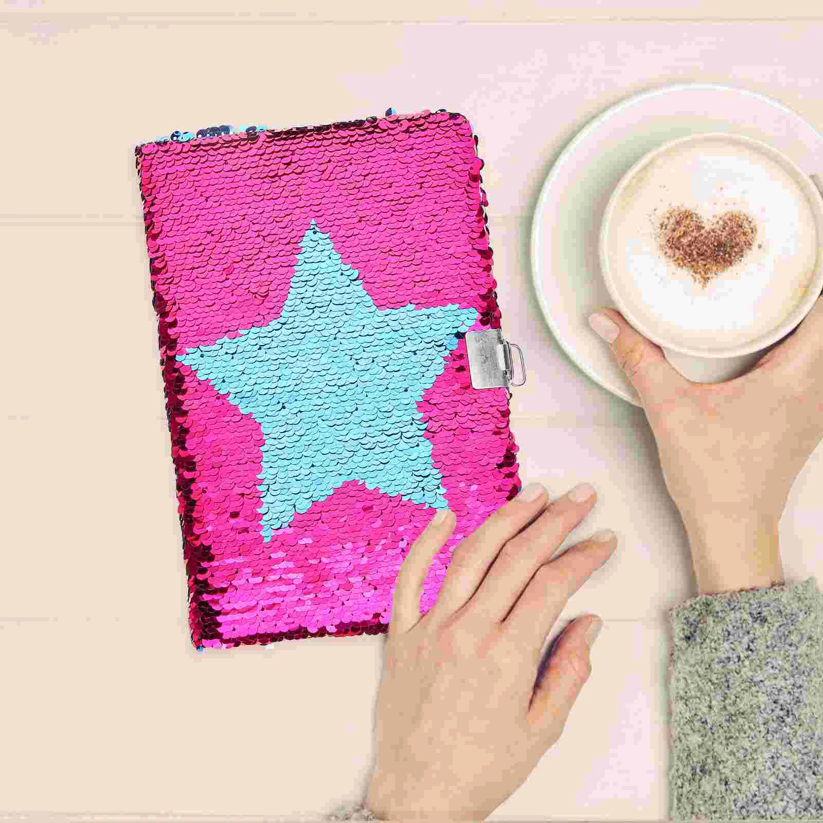 

Notebook Creative Writing Journal for Girls Kids Sequins Celebrity with Lock and Key Paper Star Journals Teen