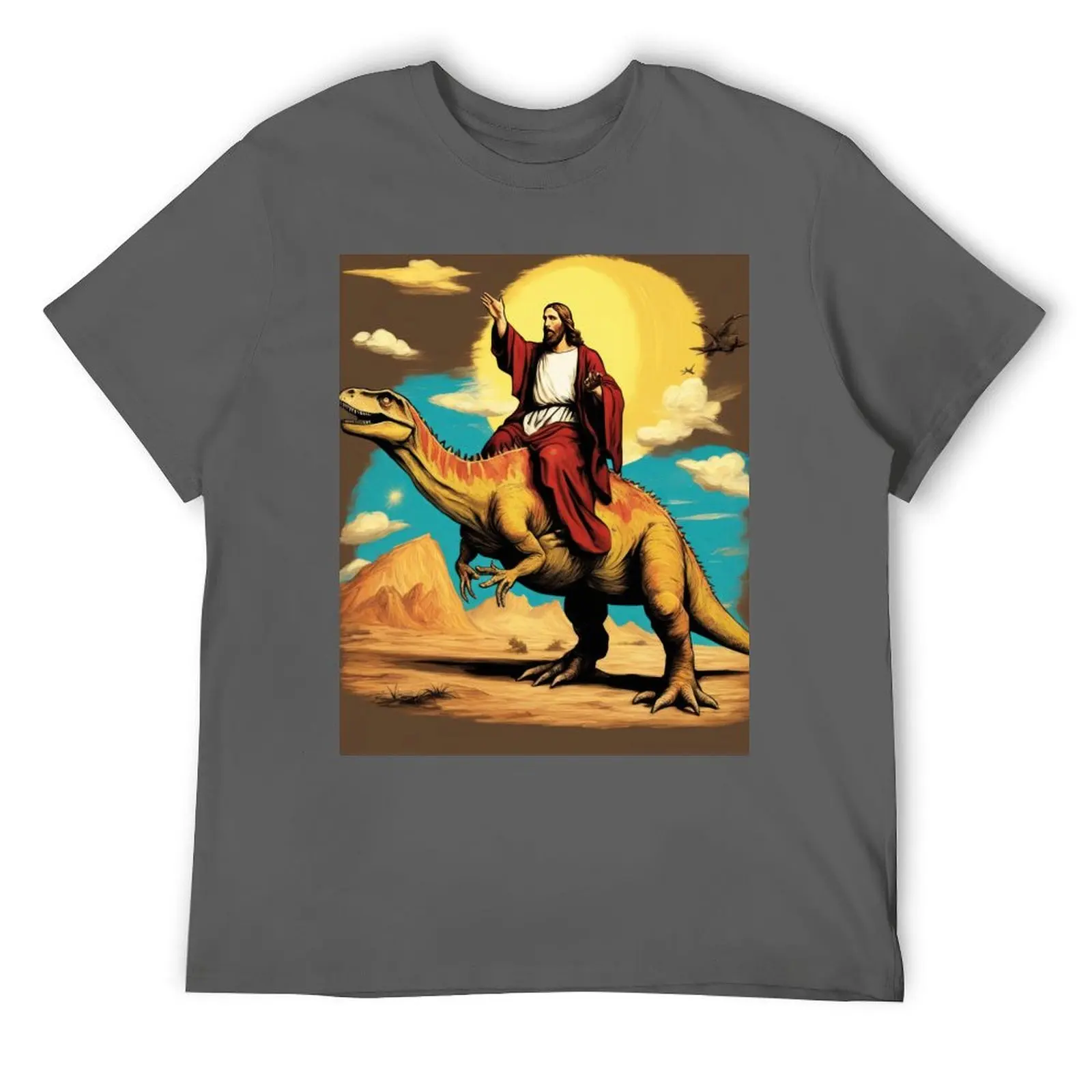 

Jesus Christ riding a dinosaur. The Quirky Tale of Jesus Christ Riding a Dinosaur T-REX: A Funny Twist on Christianity a T-Shirt