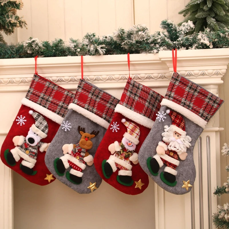 

Christmas Decoration 2025 Santa Snowman Hanging Christmas Stocking Candy Bag Christmas Home Decor Navidad Ornament New Year Gift