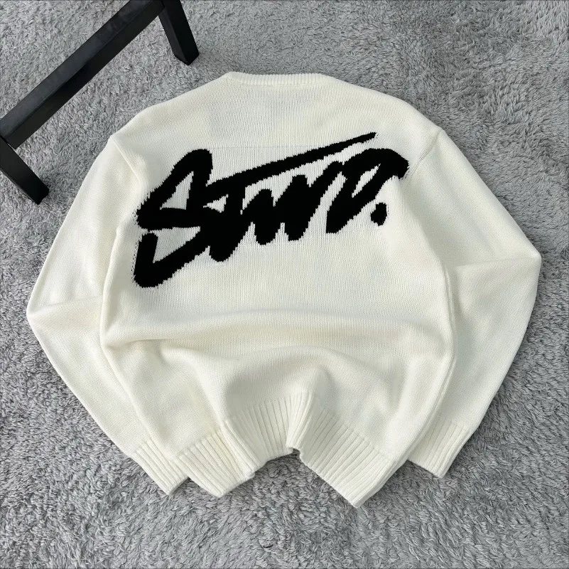 Europejski Amerykański Retro Harajuku Oversize Sweter Męski Y2K Casual High Street Fashion Jesień Zima Ciepły Długi Rękaw Top Damski