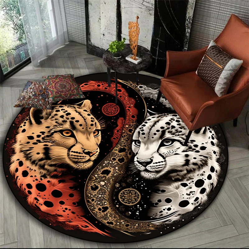 3D printed animal tiger dragon lion tree of life circular carpet computer chair floor mat rugs