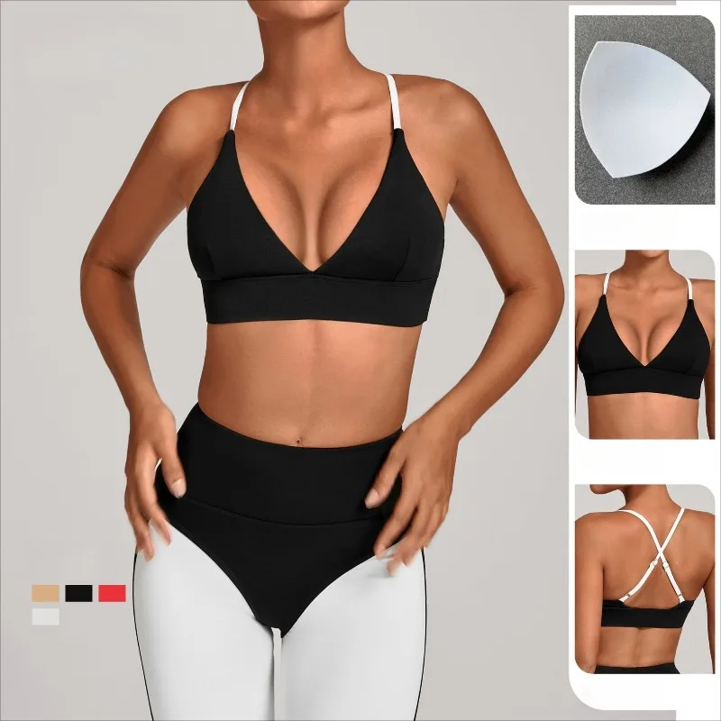 

Women's Slim Fit Yoga Bra with Adjustable Shoulder Straps Sports Bra with Shock-absorbing Color Blocking Outdoor Fitness Top