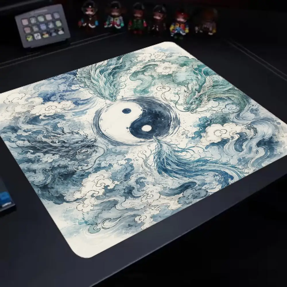 Oriental YinYang Mouse Mat Watercolor Dragon Phoenix Gaming Mouse Pad Mousepad Desktop Mouse Pads Gamer Protective Table Mats
