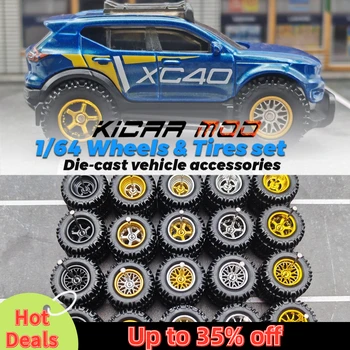 Rodas de carro modelo 1/64 com pneus removíveis de borracha para todo terreno, peças de reequipamento para veículos off-road, hotwheels, tamanho grande, 1 conjunto