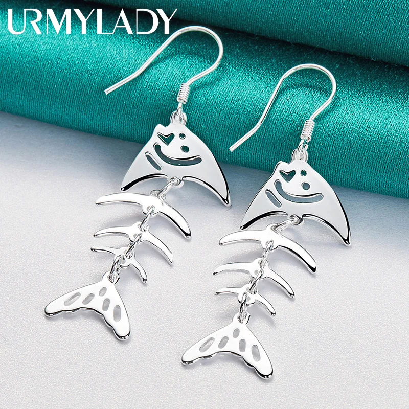 URMYLADY 925 Sterling Silver Fishbone Earrings For Women Charm Wedding Party Fashion Jewelry