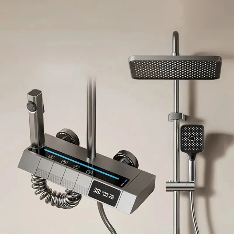 

Futuristic Smart Shower System with Digital Timer and Multi-Function Spray for Tech-Savvy Homeowners in Modern Bathrooms