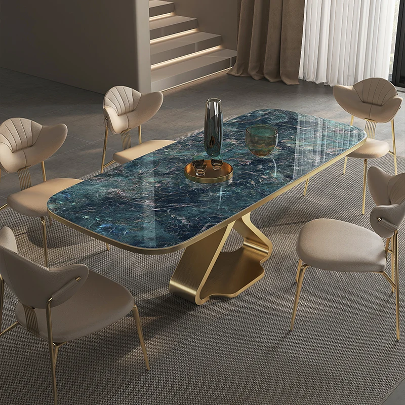 

！@Italian Luxury Dining Table with High-End Stone Rock Plate Marble Pattern Modern Simple Villa Design for Home Bar or Hotel