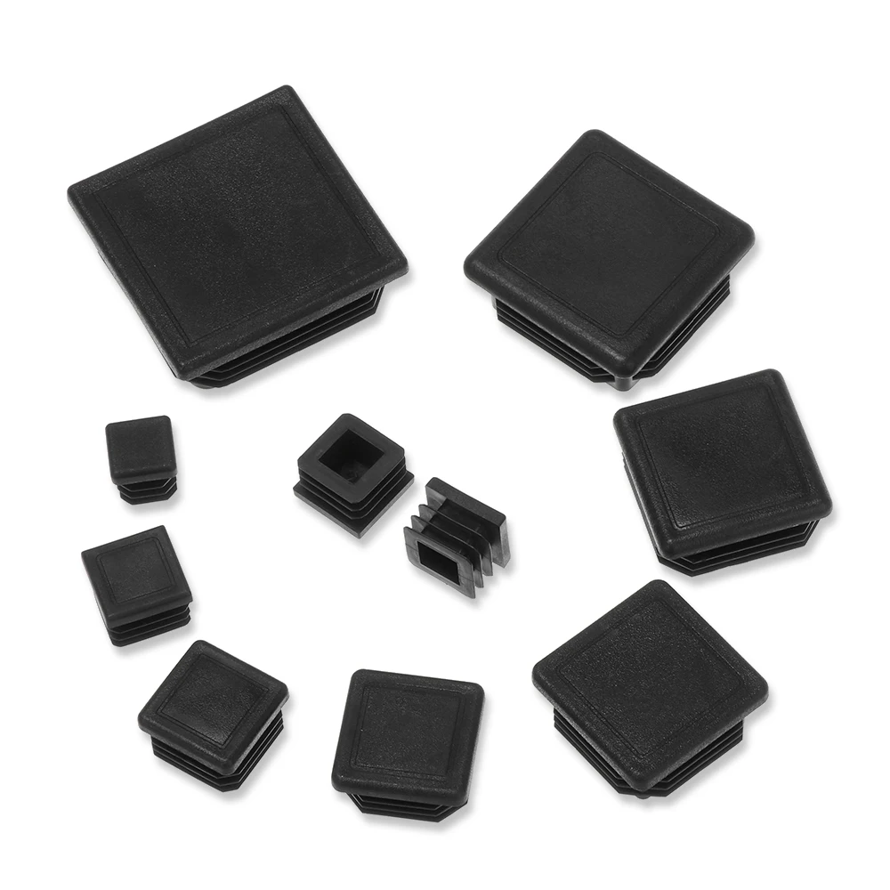 10Pcs Square Plastic Black Blanking End Cap Tube Pipe Insert Plug Bung Furniture Accessories 15/20/25/30/38/40/50/60mm