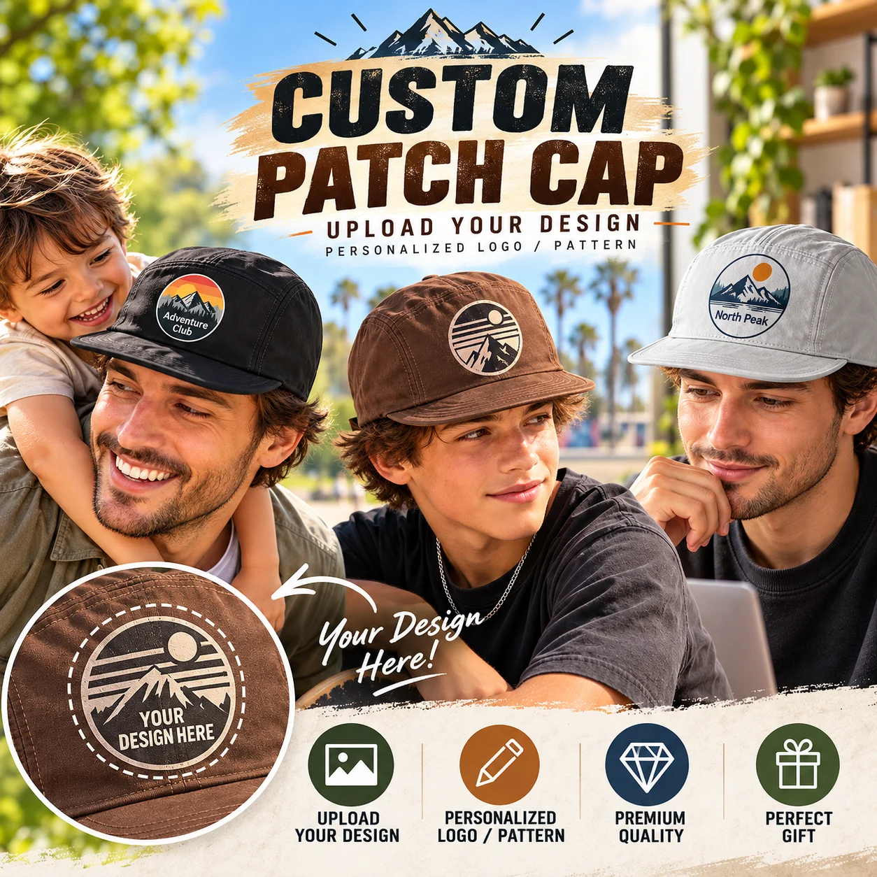 Custom Pattern Baseball Cap Double Sided Design Unisex Sun Hat Oxford Fabric Adjustable Strap Wide Brim UV Protection Outdoor