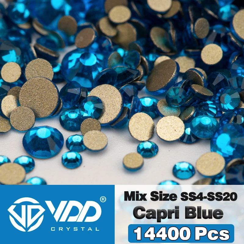 VDD 14400 Stuks Groothandel SS4-SS20 Mix Grootte Glas Steentjes Kristal Niet-hotfix Gouden Plaksteen Stenen Voor DIY Nail Art accessoires