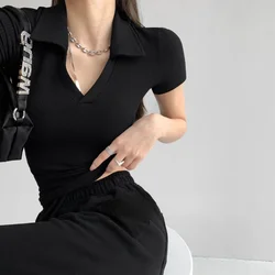 MRMT 2026 Brand New Short Slim Fit V-neck Slim Polo Shirt Women's Retro Sexy Long-sleeved Bottoming Knitted T-shirt Top