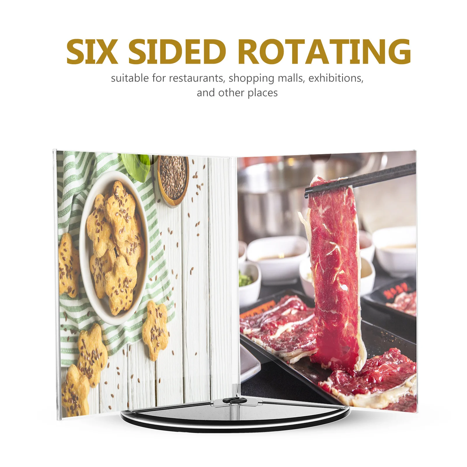 

Desktop Menu Holder Acrylic Rotary Multi-Side Rotatable Sign Base Stable Clear Paper Stand for Restaurant Cafe