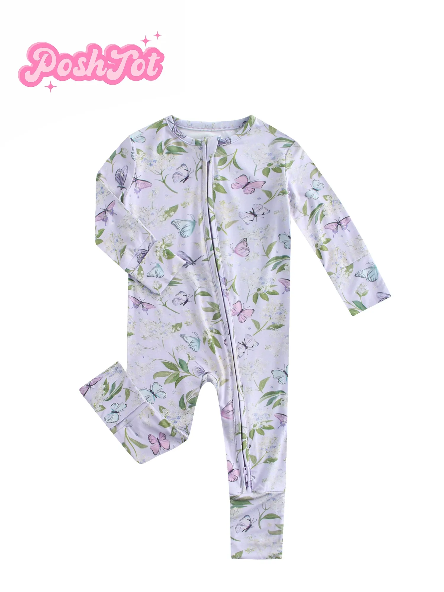 3pcs POSHTOT purple flower fiber baby long sleeve. Baby pajamas two-way zipper 0-2 years romper.  Baby jumpsuit.