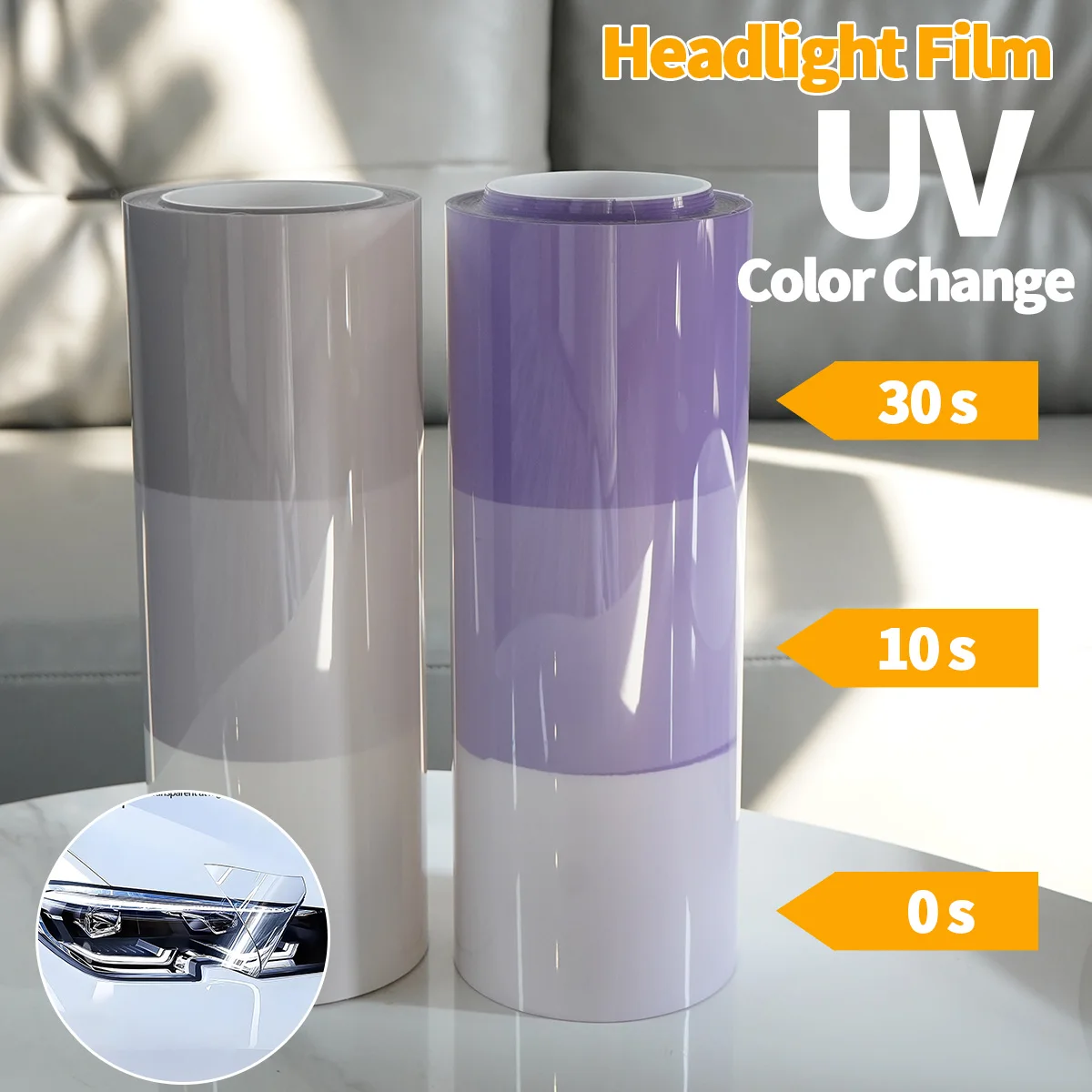 

TPU Headlight Film UV Color Changing Film ppf Photochromic Transparent to Black for BMW Tesla