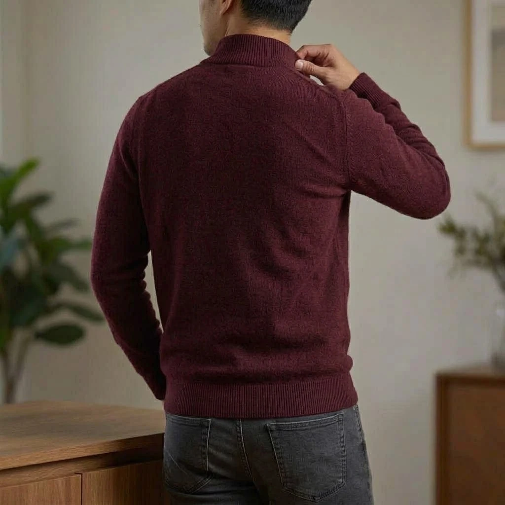 Neuer Herren-Strickpullover mit Reißverschluss, lässiger Stehkragen-Pullover, warmer Langarm-Pullover, einfarbiger Pullover, modischer Winterpullover für Herren – Detail 13