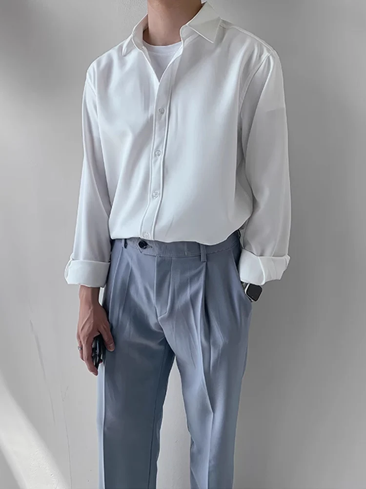 

Мужская рубашка Clean Sunlight с длинным рукавом, свободного кроя, струящаяся, модная, городская, осенняя, новинка, белая, для молодых мужчин