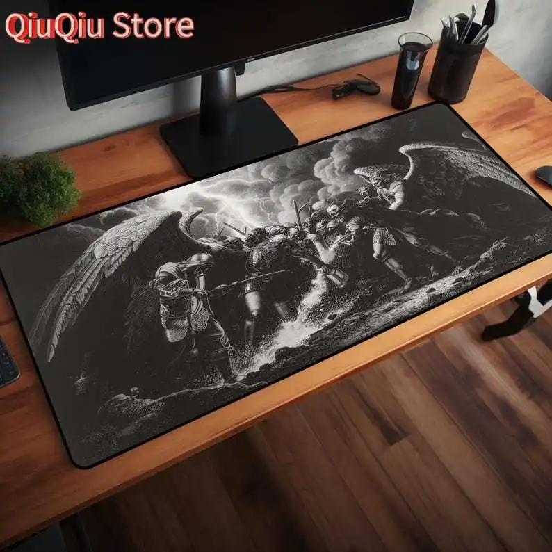 Epic Gothic Battle Mouse Pad | Angels vs Demons Desk Mat | Dark Fantasy Office & Gaming Mat