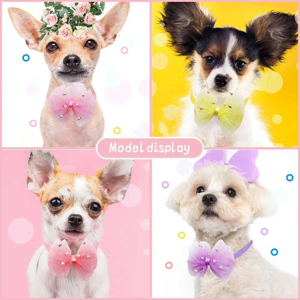 50pcs Dogs Bow Tie Fashion Cute Bulk Lace Pet Dog Cat Bowties Collar Small Dog Cat Grooming Accessories For Small Dogs Pets