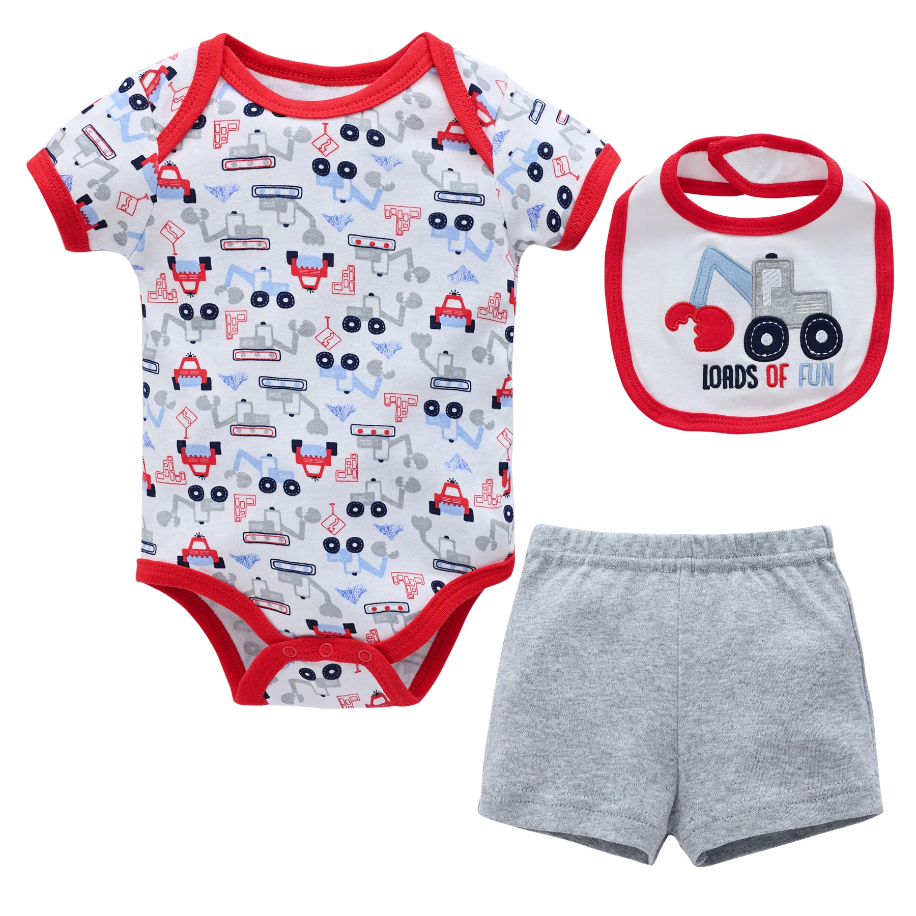 Kavkas 3Pcs Baby Clothes Boys Summer Newborn Clothing Set Short Sleeve Infant Bodysuit Pants Bibs Red Costume Outfit For Kids