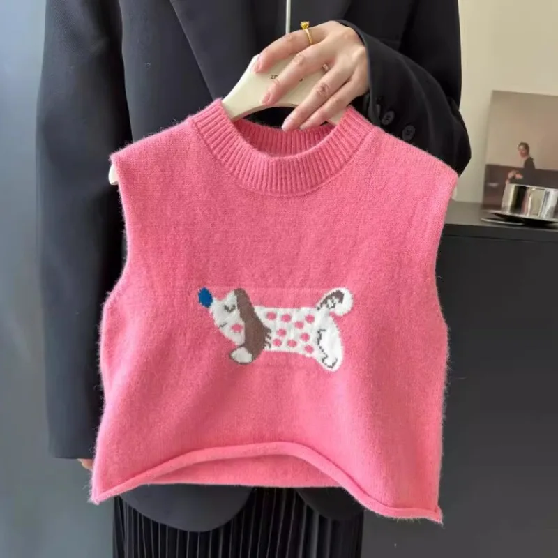 

Fall and Winter Kids Clothes Children Vest Baby Girls Cute Cartoon Dog Woolen Knitted Vest Toddler Kawaii Pink Knitted Waistcoat