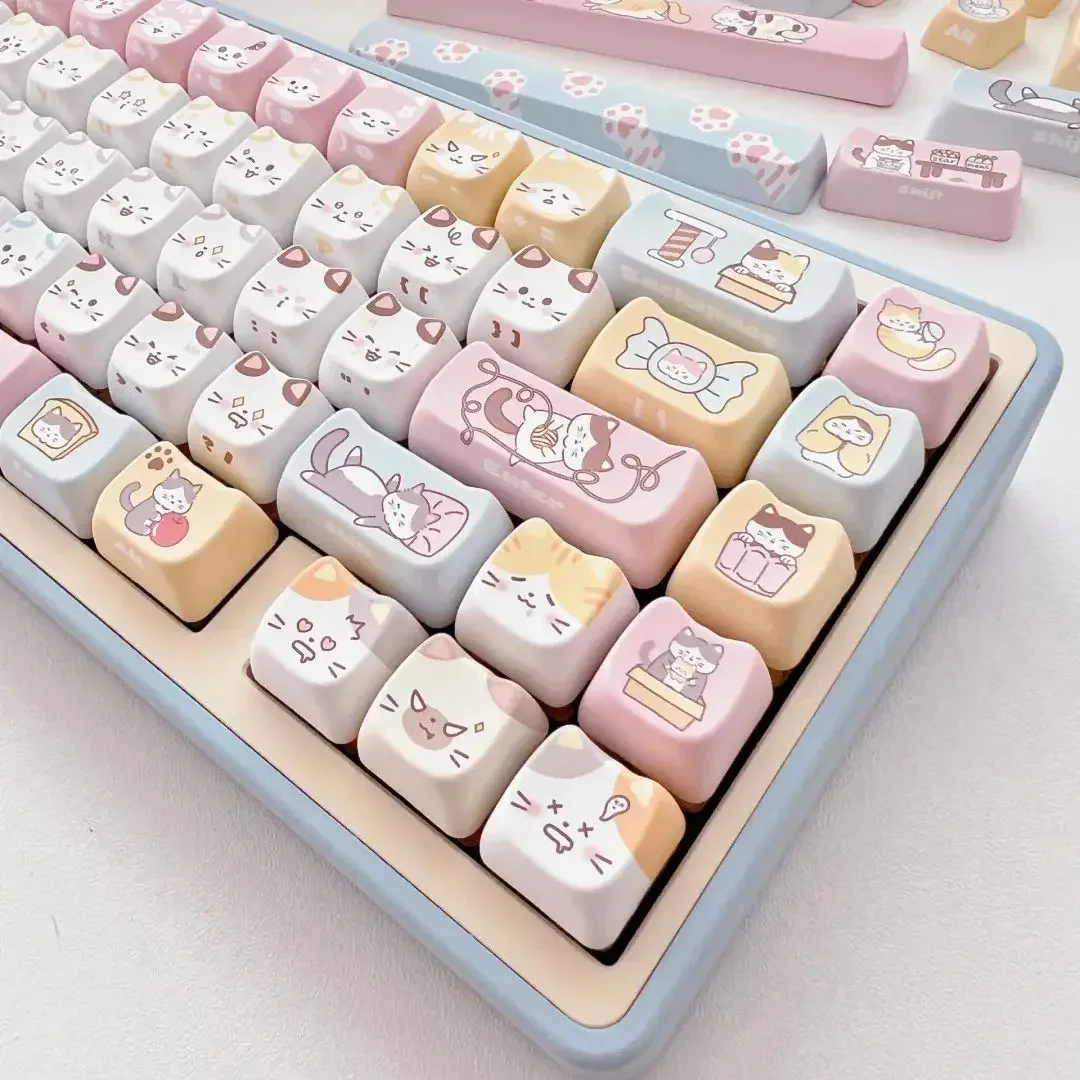 Imagem -05 - Cute Cat Head Keycap para Teclado Mecânico Mao High Pbt Material Faça Você Mesmo Pink Cat Paw Keycaps Presente de Aniversário 142 Chaves