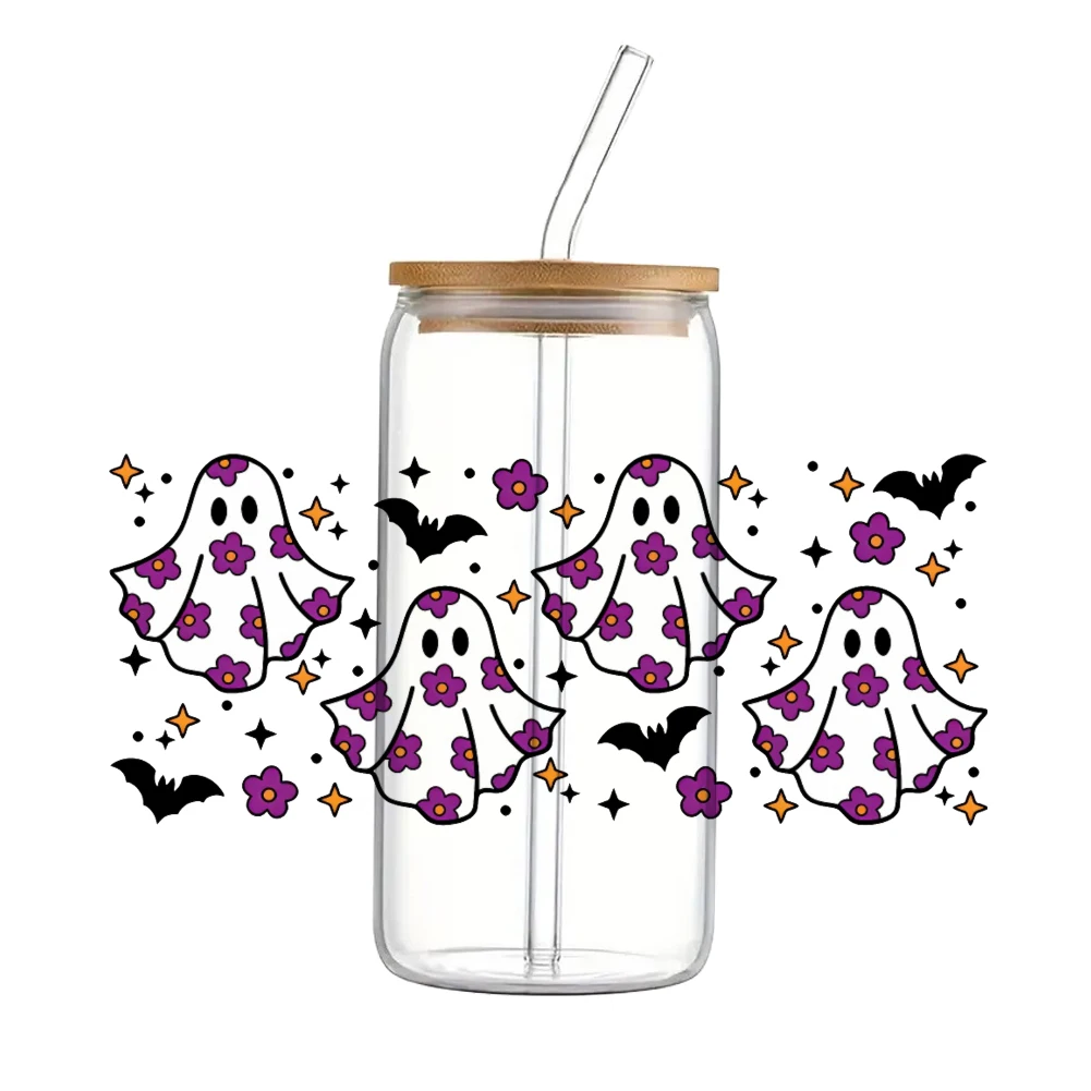 Autocollant de transfert rond UV DTF mesurost Cat, autocollant d'Halloween pour tasse en verre de 16oz, impression étanche, clair, lisse, bricolage