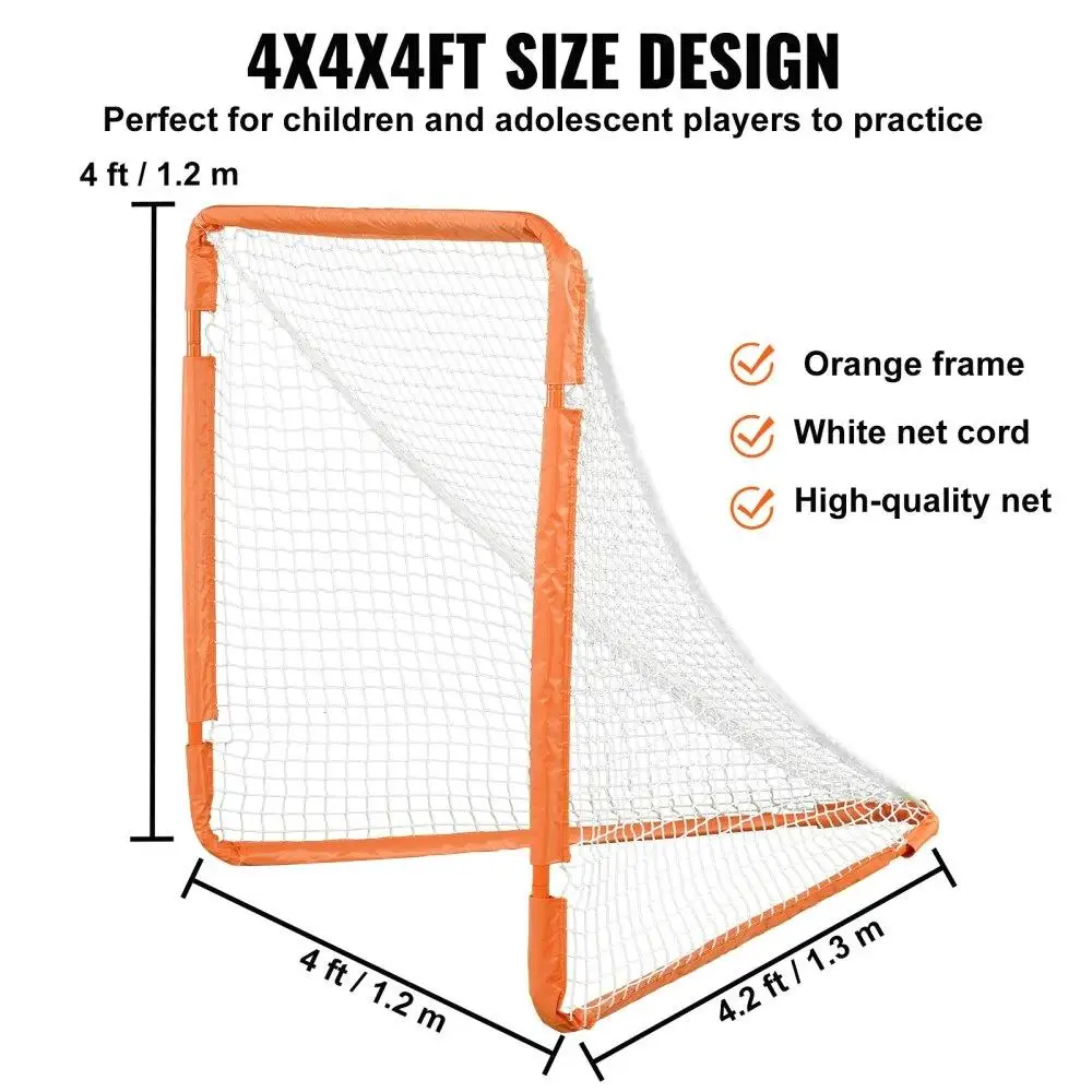 4FT for youth LACROSSE GOAL FOLDING IRON FRAME BACKYARD TRAINING KIDS QUICK SETUP PORTABLE ORANGE