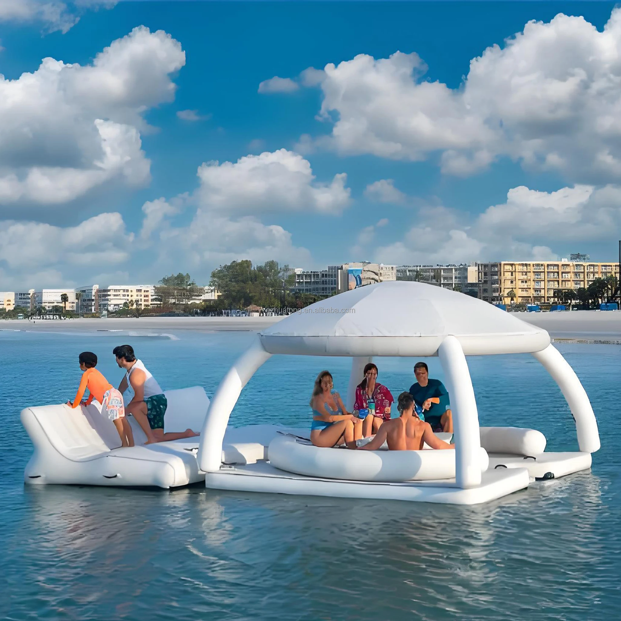 Hotsale Inflatable Floating Tent Floating Island with Canopy Facility Inflatable Floating Pool bar for Porch Rental