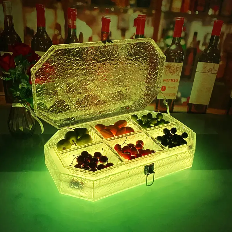

Acrylic ice pattern box luminous fruit plate bar KTV creative six-grid fruit plate colorful special snack plate rack