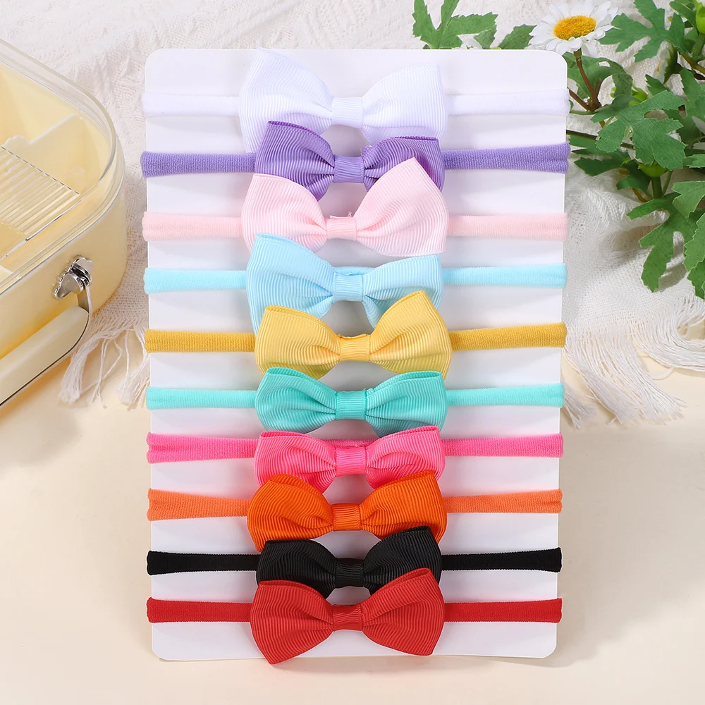 10개/세트 2.7인치 리본 헤어밴드 캐주얼 탄성 헤어밴드 단색 아기 여자아이 리본 매듭 유아 헤어 장식 헤어 액세서리 선물