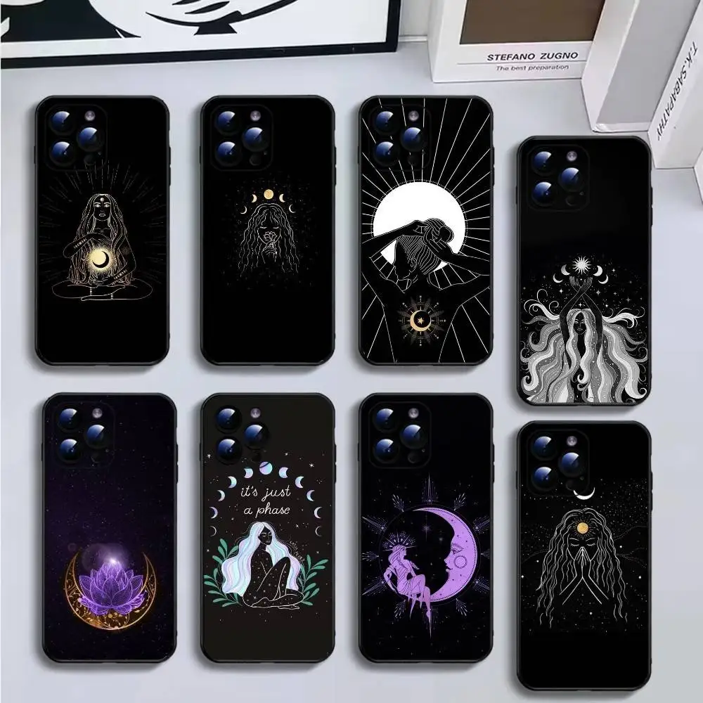 

Witch Moon Tarot Totem Phone Case For iPhone16,15,14,13,12,11 Plus,Pro Max,XS,X,XR,SE,Mini,8,7,Soft Black Cover