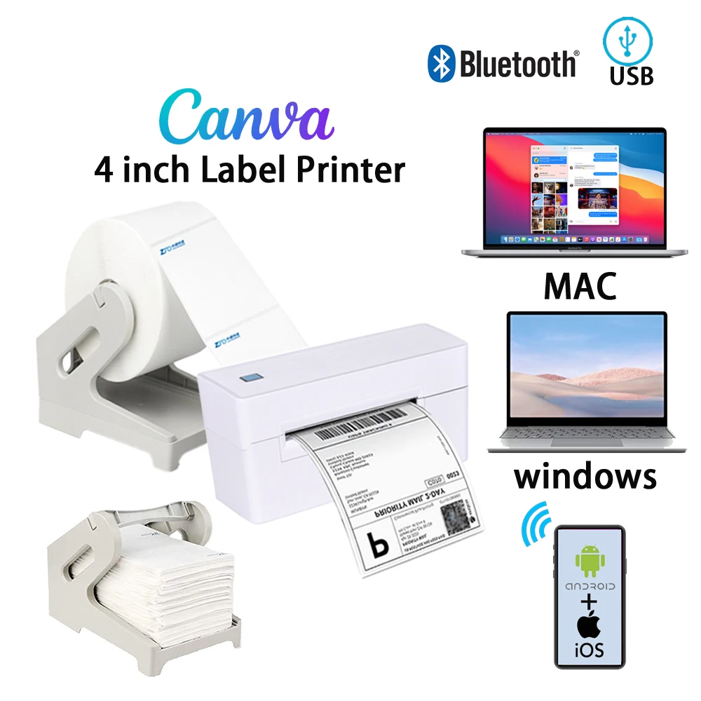 

Shipping Label Printer 4x6 Thermal Receipt Printer Support 25mm-102mm PDF Printing Support IOS Mac Windows Linux Android