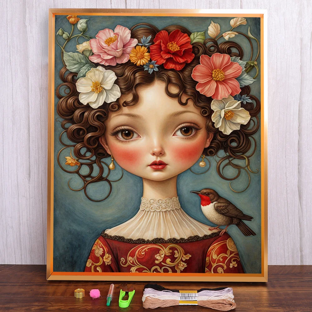 

Flower Girl Printed Cross-Stitch Patterns DIY Embroidery DMC Threads Handicraft Needlework Knitting Craft Gift Wholesale Package
