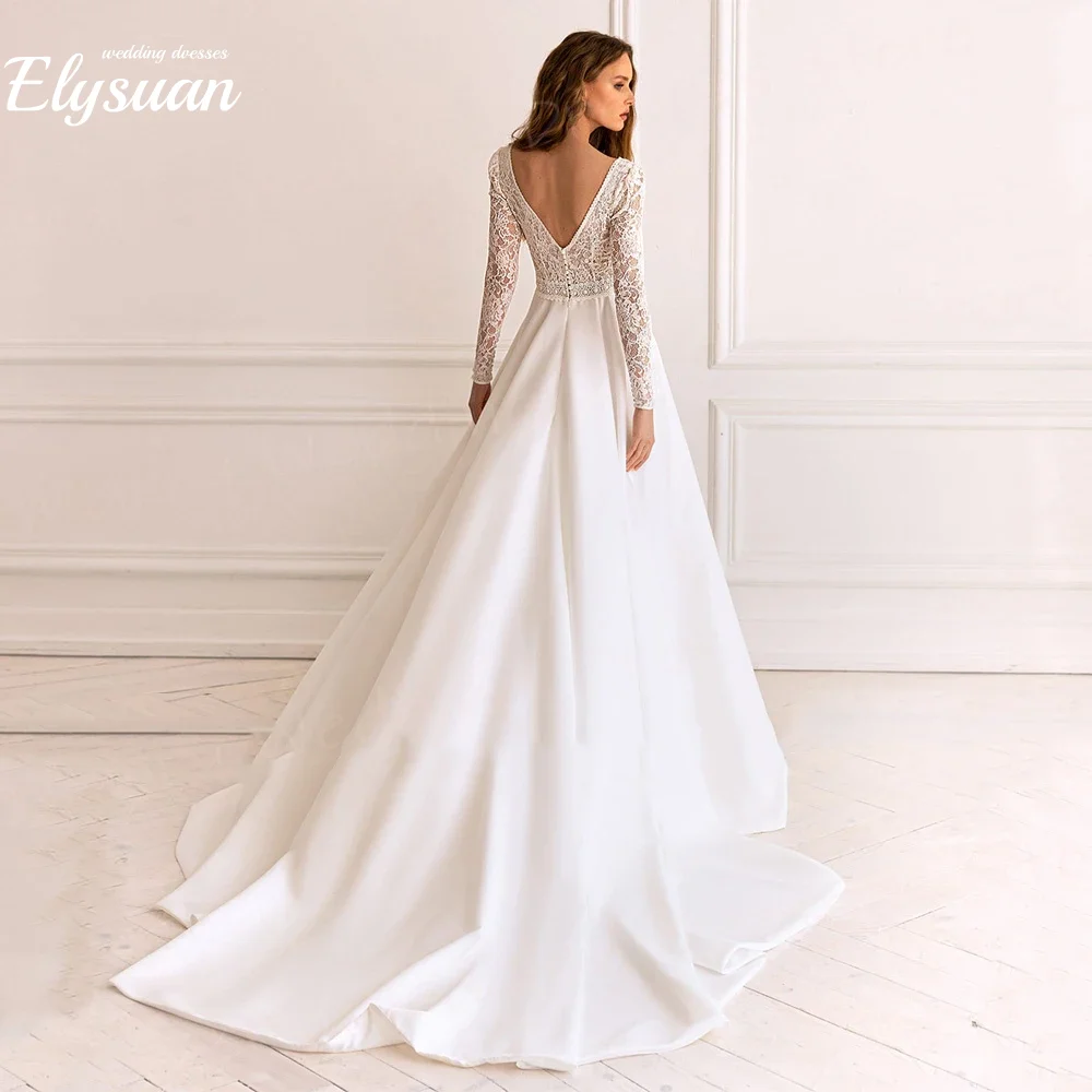 Personnalisé fascinant col en V profond femmes robes De mariée moderne dentelle appliques robes De mariée à manches longues dos nu robes De Novia