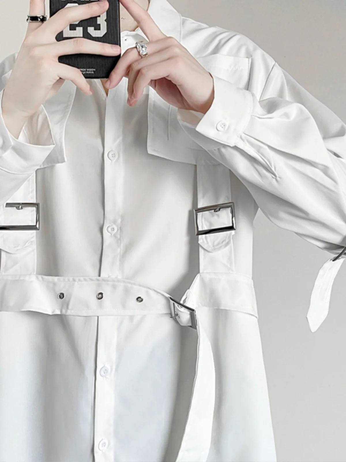 

Loose Fit Long Sve Workwear irt Men's Outerwear Sli Brand k Monastic Sle Hairdrer Trendy Loose irt