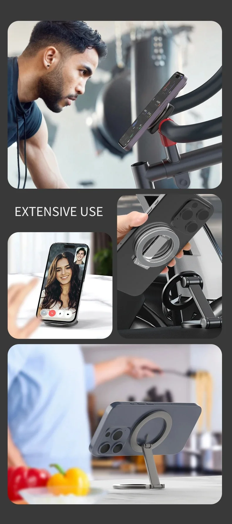 Faltbarer doppelseitiger magnetischer Telefon halter für magsafe Fitness-Laufband Universal klappbarer Auto halter magnetischer Smartphone-Ständer – Detail 13