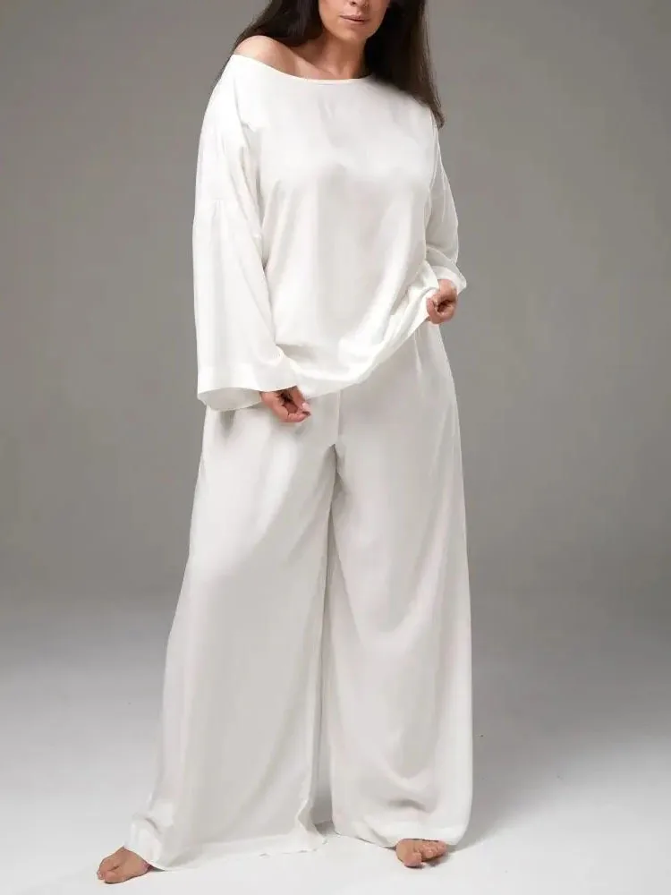 2025 خريف جديد مزاجه التنقل المرأة الدعاوى المألوف بلون كم طويل بلوزات فضفاضة بناطيل كاجوال قطعتين مجموعة