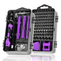 Precision Screwdriver Set 115 in 1 Purple Multi-Function Professional Repair Tool Phillips Magnetic Screw Driver Bits Hand Tool