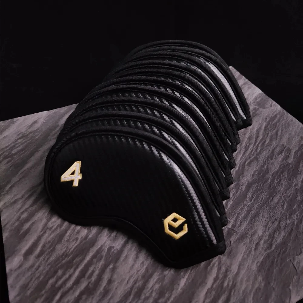 Golf Club Headcover Iron Cover PU Leather Waterproof 10 Pcs Set Druable Fit Club Headcovers,Black Crystal