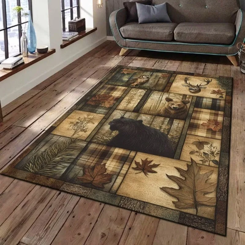 Büffelbär, rustikaler Teppich, großflächiger rutschfester Teppich, Bär, Elch, Hirsch, Wildtier, Teppich, Wohnzimmer, Eingangstürmatten, Innenfußmatte