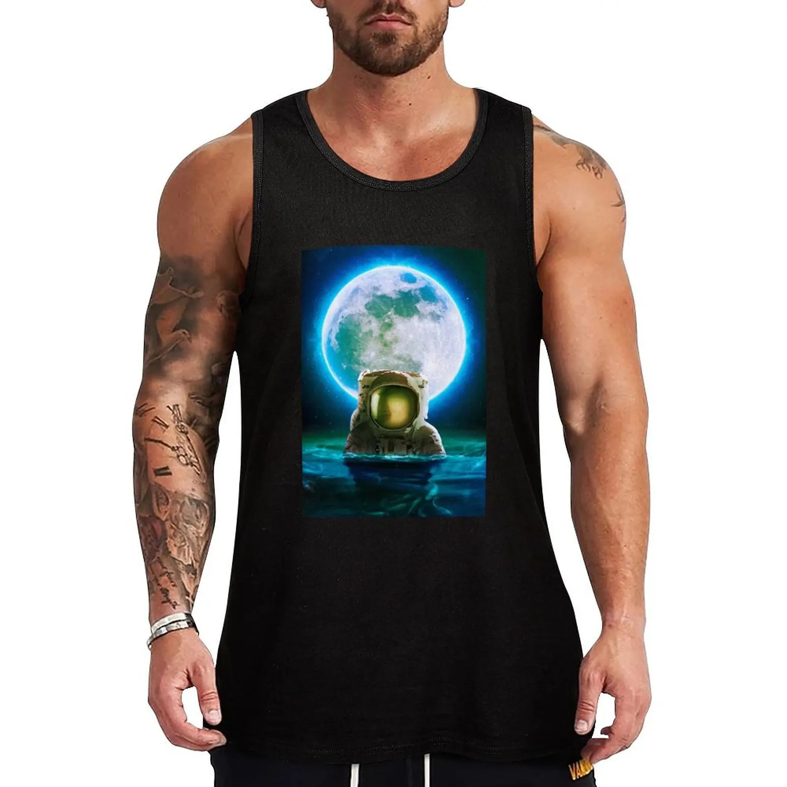 

Blue Moon Tank Top Man gym clothes male top summer Men's tops Working vest