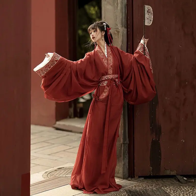

Женское платье Hanfu, традиционный китайский халат, Женский карнавальный костюм для косплея, Красный винтажный Халат